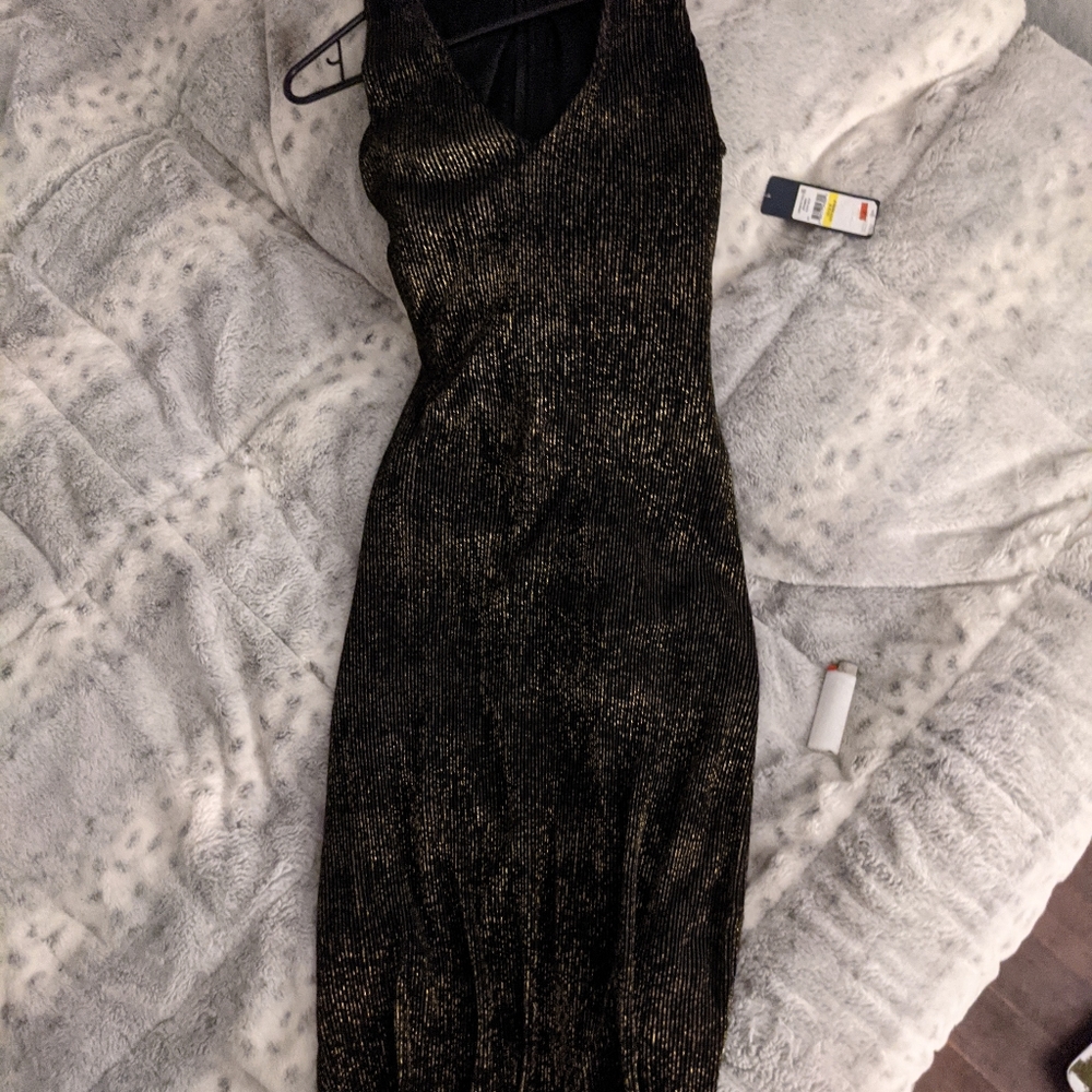 Dark grey and gold evening dress